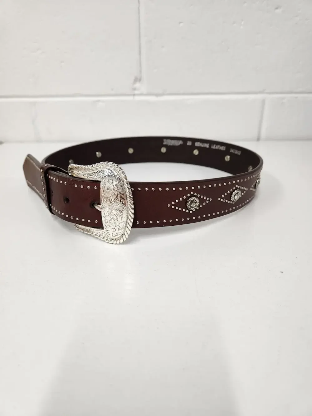 Nocona Women's Western/Cowgirl Studded Leather Belt, Size 28, In Brown & Silver
